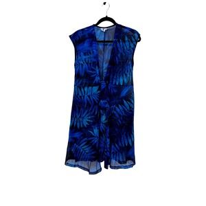 Miraclesuit‎ Blue Tropical Palm Leaf Sheer Swim Cover Up Medium